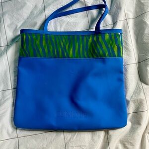 Clinique Blue and Green Zebra Print Tote Bag